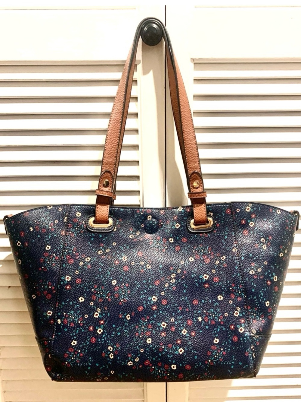 G.H. Bass & Co. Tote bag Navy blue with floral print Vegan leather large